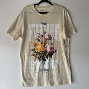 PacSun Shirt Men Large Beige “The Future Is Bright” Graphic Short Sleeve Stretch